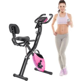 Folding Exercise Bike, Fitness Upright and Recumbent X-Bike with 16-Level Adjustable Resistance, Arm Bands and Backrest