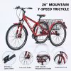 Adult Tricycle Bike,7-Speed Mountain Tricycle,26-Inch 3 Wheels,Comfortable Widen Saddle,Rear Integrated Shopping Basket