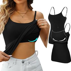 Womens Camisole Sleeveless Cami Vest Top Yoga Tank Tops (Color: Black)