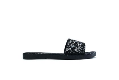 Women's Single Platform Glitter Sliders Black (size: 6)