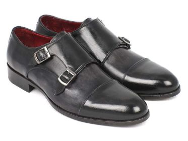 Paul Parkman Men's Cap-Toe Double Monkstraps Gray & Black (Select your size: EU 43 - US 9.5 / 10)