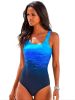 Women's Ombre Striped Print One Piece Swimsuit, High Stretch Sexy One Piece Beachwear For Women